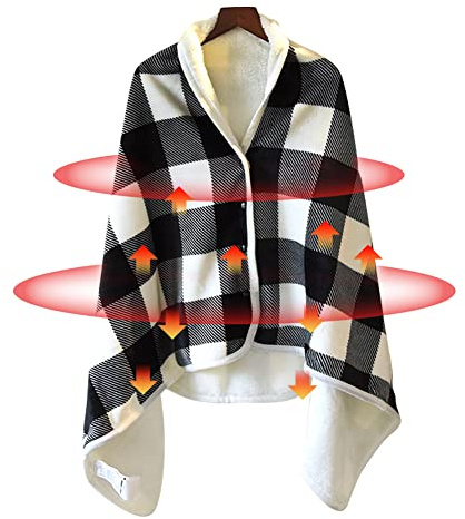 Elektrisch beheizter Schal mit USB-Anschluss, Fleece, tragbar, beheizte Decke mit Schnappverschluss, bequemer Poncho für Zuhause, Büro, Outdoor, Reisen, 3 Temperaturstufen und Timer (140 x 80 cm),