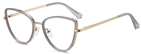kachawoo Klassische Cat Eye Brille Rahmen Mode Metall TR90 Eyewears Elegante Anti Blue Light Prescription Brillen für Frauen (grey gold frame)