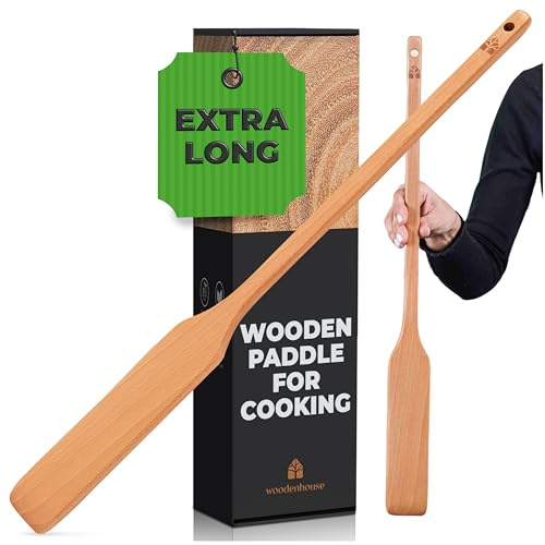 Espátula de Madera - 60 cm Espatula Cocina, Espátula para Cocinar y Revolver - Cuchara de Madera Resistente para Ollas Grandes de Woodenhouse | Cuchara larga resistente para macetas grandes, madera maciza, mango grande y cómodo