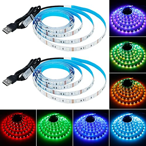 GOMING 5V USB RGB Tira LED Alimentado USB 4M(2pcs x 2M) Regulable SMD5050 | 240LEDs Flexible con Controlador 19 Modos Dinámicos 20 Colores Estáticos No Impermeable IP20 Luces de Cinta LED