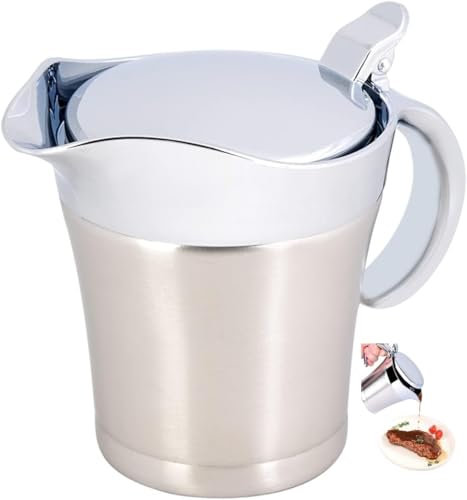 Caraffa di salsa in acciaio inox, doppia barca di sugo isolante con coperchio sugo warmer salsa termica per casa cucina ristorante(450ml)