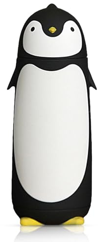 Termo Acero Inoxidable Pingüino 300ml, Vaso Aislamiento Vacío para Café y Té, Botella Agua Portátil para Bebidas Frías Calientes con Tapa Botón