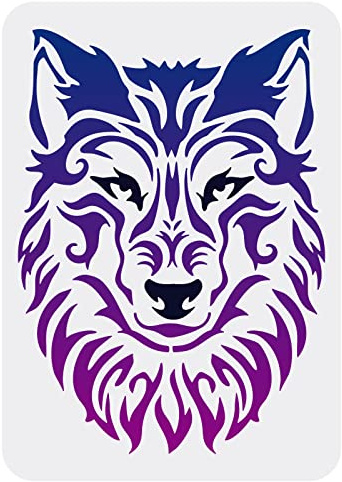 FINGERINSPIRE Wolf Schablone 21x29.7 cm Große Malschablone Wolfskopf Vorlage Wiederverwendbare Malschablone Aus Kunststoff PET Zeichenvorlage Zum Malen Basteln Wand Boden Fliesen Holz Dekor