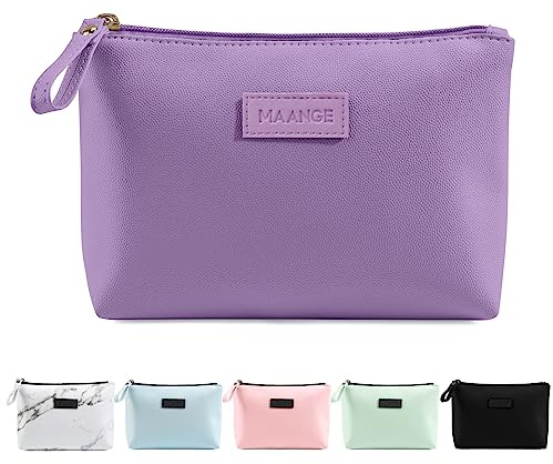 MAANGE Petite Trousse de Maquillage de Voyage en Cuir synthétique Portable et Polyvalente avec Fermeture éclair pour Femme, Violet, Trousse de Maquillage en polyuréthane avec Poches intérieures