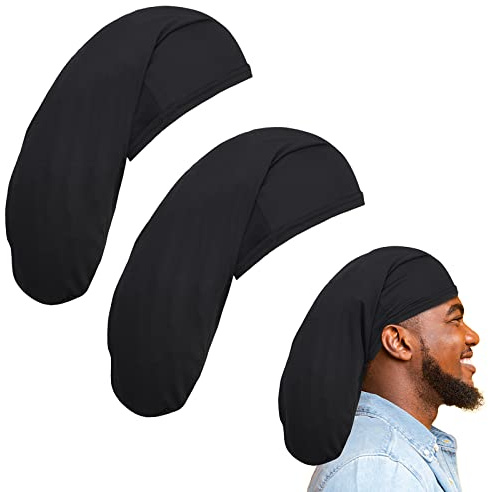 Ruisenda 2-Stücke 20 Zoll Unisex Dreadlock Cap Lange Haar Dreads Kopf Wrap Breite Dehnbare Schlafmütze Haar Zubehör Schlaf Mütze für Männer Frauen, schwarz