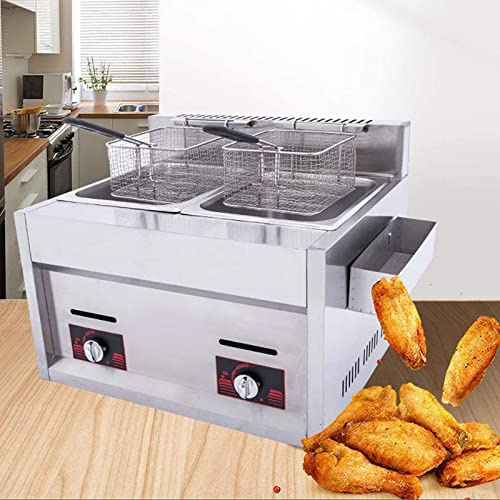 CGLYYDS Friteuse à gaz Commerciale, Grande capacité de 20 L, Machine à Frire Professionnelle à gaz avec paniers et couvercles, pour Frites, Beignets, Poisson, Facile à Nettoyer