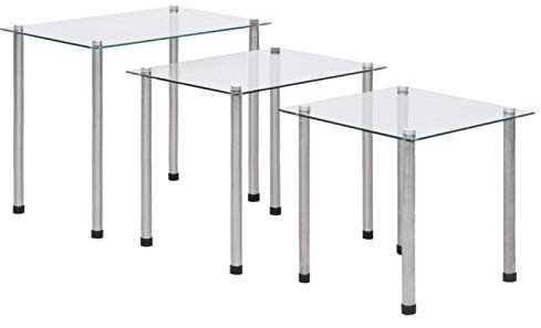 Homgoday Satztische 3-teilig aus Sicherheitsglas und Edelstahl - Transparent, 3 Größen, Wohnzimmer Model249528