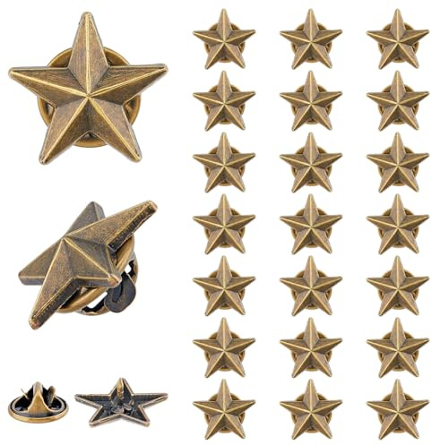 SUPERFINDINGS 24Pcs Aleación de Estrella Insignia de Solapa Pin de Aleación de Bronce Antiguo Broches de Solapa de Premio Militar Pines Julio Memorial Day Estrellas Broches 5 puntas Estrella Insignias