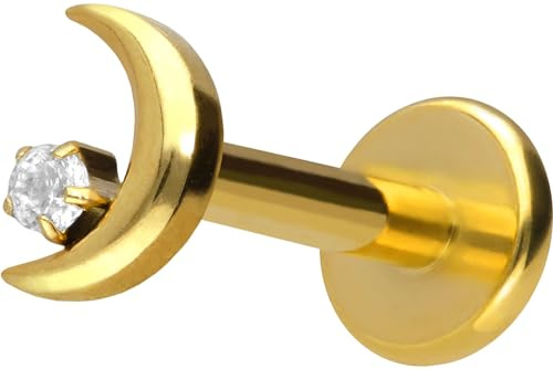 PIERCINGLINE Titan Labret mit Innengewinde + Titan Aufsatz MOND + KRISTALL Piercing Ohr Helix Tragus Nase Farb & Größenauswahl