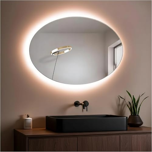 STYLE GLASS MOSES 80x60cm - Specchio con Striscia LED 4000K - Specchio bagno Ovale MOSES - Specchio da parete - Specchio con led - Specchiera Bagno Made in Italy Bordo Filo Lucido Moderno