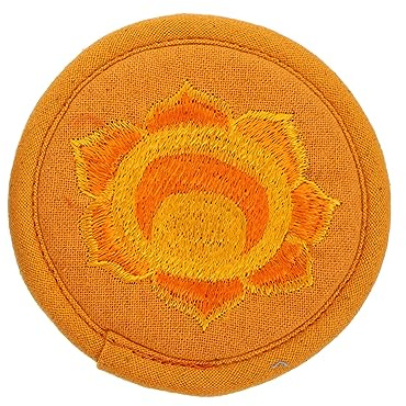 Klangschalenkissen aus Baumwollstoff, Handbestickt, Orange, Klein