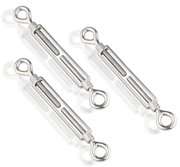 Qjaiune 3Pcs M4 Turnbuckle Eye & Eye Turnbuckles, 304 Stainless Steel Turnbuckle Adjustable Wire Rope Tensioner, Heavy Duty Turnbuckle for Cable Wire Rope Tension, Sun Shade, Tent Installation