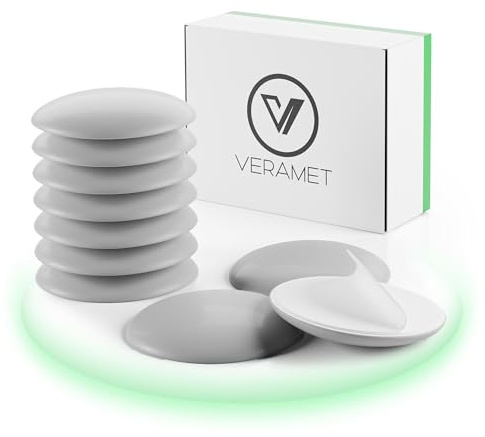 VERAMET Türstopper Wand Klinke Türklinkenpuffer Door Stopper 10 Stück Wandpuffer Türpuffer Selbstklebend 60 mm Wandschutz zum Kleben als Schutz für Türgriff Wohnzimmer Salon Bad Silber – PG-078