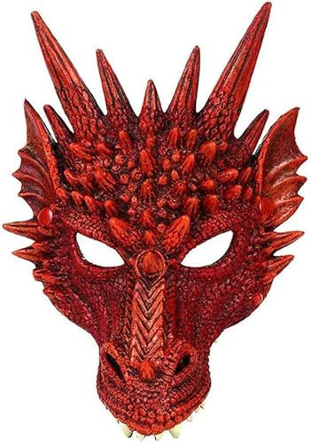 Bivwopei Drachenmaske, Tier-Drachenmaske, 3D-Drachenmaske für Erwachsene, Party-Cosplay-Requisiten, Verkleidungsmaske, für Erwachsene (rot)