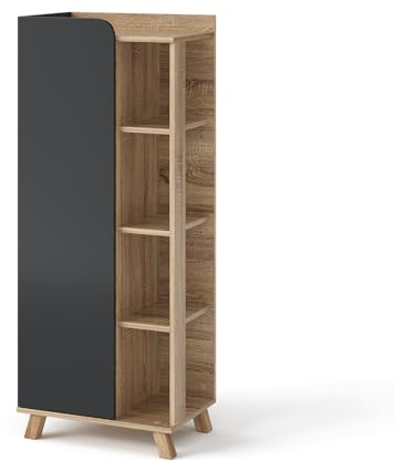 Vicco Midischrank Karen, Sonoma/Anthrazit, 50 x 128 cm | mit Tür und offenen Fächern, zur Aufbewahrung von Badutensilien und Handtüchern