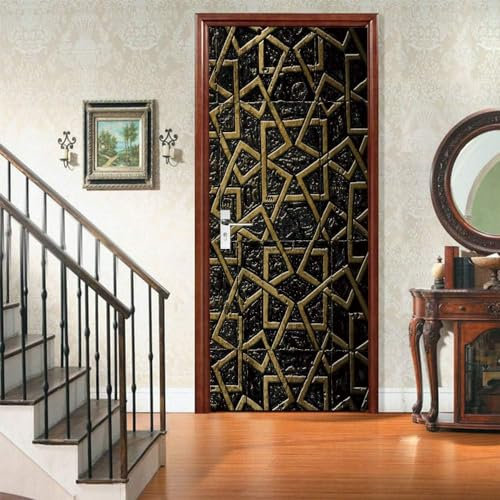 3D Türtapete Selbstklebend Goldenes Geometrisches Spleißen 95 X 215 Cm Diy Wandbild Pvc Wasserdicht Pvc Türtattoos Türposter Türaufkleber Fototapete Türfolie Für Tür,Wohnzimmer,Schlafzimmer - -3F5S7B8