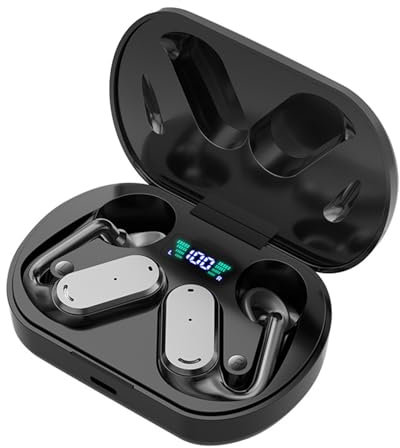 On-Ear Wireless Bluetooth Headset, Semi-In-Ear Open Bluetooth 5.3 Headset, Ipx7 Wasserdicht, ENC Geräuschunterdrückung, Batterie-Warn-Headset, Typ-C Aufladen, Low Latency Gaming Headset Black