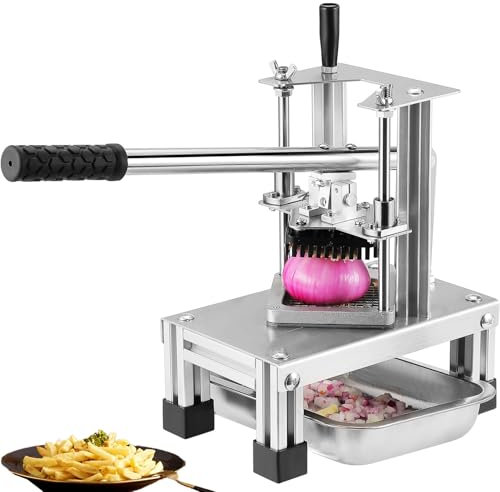 Picadora de patatas comercial, cortadora de patatas fritas de acero inoxidable, cortadora manual de frutas con 3 cuchillas y bandeja de 1/4 3/8 1/2, for champiñones, cebollas, zanahorias, pepinos