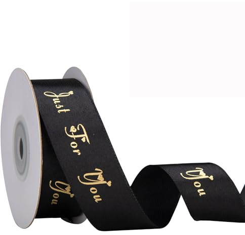 IHKFILAN Satinband für Geschenkverpackung, 1 Zoll 25 Yards nur für Sie Band, Polyesterband mit goldenen Buchstaben für Einladungen Blumensträuße Geburtstagsfeiern Hochzeiten DIY (Black, Just For You)