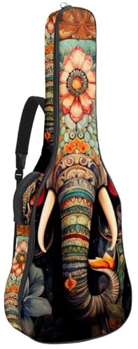 Tasche für Akustikgitarre, groß, schöne Tasche für 40/41/42 Zoll, wasserdichte Gigbag mit Schwammschutz, Gitarren-Rucksack, bunter Elefant, mehrfarbig, 42.9x16.9x4.7 in, Gitarrentasche
