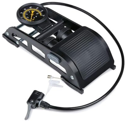 Dunlop Gonfleur de roues pour voiture, vélo, moto et ballons - Pompe à pied avec manomètre Presta et valve universelle