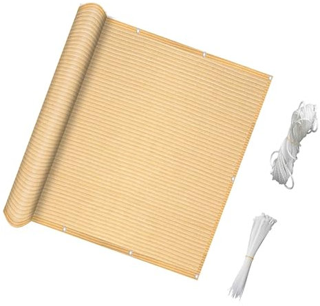Balkon Sichtschutz Balkonverkleidung 110 x 220 cm Uv-Beständig Wetterfest Windschutz Balkonverkleidung Sichtschutz Meterware mit Kabelbinder für Den Gartenzaun Oder Balkon, Sandgelb