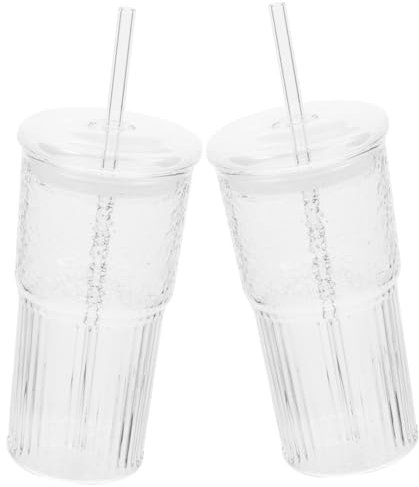 FUNOMOCYA 2stücke Glasbecher Mit Deckel Und Strohhalm Für Saft Tee Milch Und Wasser Praktisch Und Wiederverwendbar Für Restaurant Und Zuhause