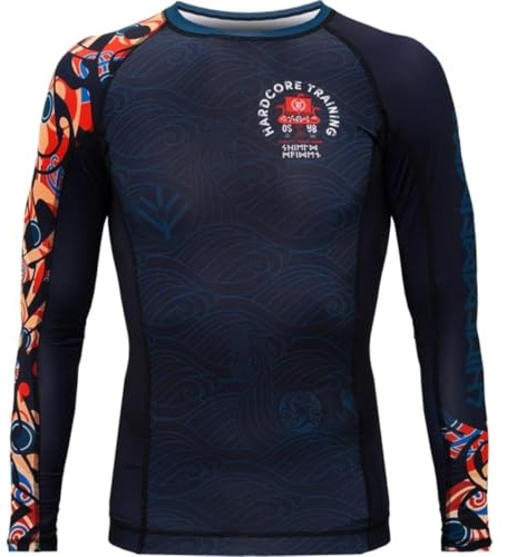 Hardcore Training Men's Rash Guard Compression Long Sleeve Viking Nordic Kompression Lång Arm Herr Män Jiu Jitsu MMA No-Gi Tight BJJ (DE/NL/SE/PL, Alfa, M, Regelbunden, Regelbunden, Dark Blue Black)