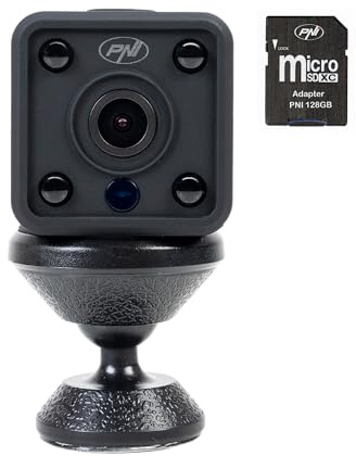 PNI Paquete de Mini cámara de vigilancia SafeHome PT945M 1080P WiFi, Control Tuya Smart + Tarjeta de Memoria MicroSD 128 GB con Adaptador SD
