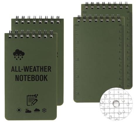 CPENG Wasserdichtes Notizbuch,4er-Pack Notizblöcke Mit Spiralbindung,Wetterfester Notizblock,7.6 X 12.7 cm,Notizbuch mit Zoll- und Zentimeterskala,Reiseerlebnisse Aufzeichnen Oder Felddaten Sammeln A