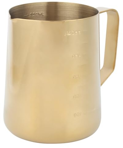 Akozon Jarra Medidora de Acero Inoxidable Dorado Espesado para Espumar Leche, Taza de Arte con Leche, Jarra de Lácteos para Espumar café y Expreso - Accesorios de Barista (600ML