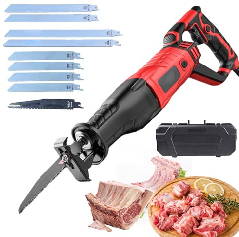 Scie à Os De Boucher Version Supérieure, Scie à Viande électrique Professionnelle 4800 W Avec Têtes De Scie, Rotative à 180 °,Régulation De La Vitesse De Rotation, Pour La Coupe D'os/viande/bois/métal