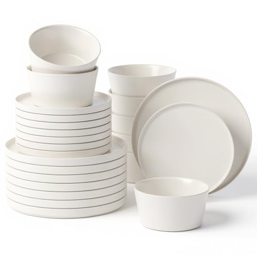 MIAMIO - Juego de vajilla para 8 / Juego de 24 piezas de gres moderno/Vajilla – Apta para lavavajillas y microondas – Colección Luxe (Blanco, Vajilla (24x))