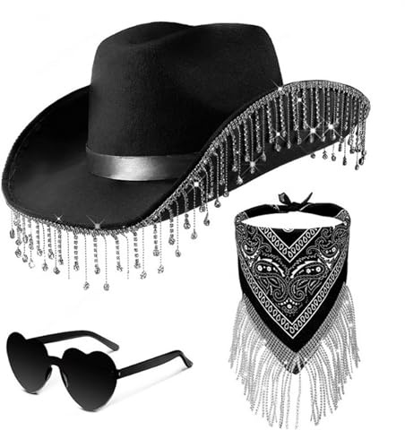 Generisch Westen Kostüme Karneval Mottoparty Cowgirl Hut Damen Partybrille Accessoires Cowboy Hut für Erwachsene Partner KostüMe Fasching Karneval Hippie Schlaghose Für Damen