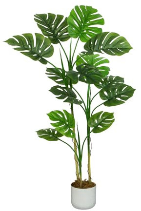 mcc direct Artificial Monstera Tree, 140cm Tall Large Decorative Artificial Plant with Plastic Planter and Artificial Moss for House Bedroom Office Garden Store Decoration