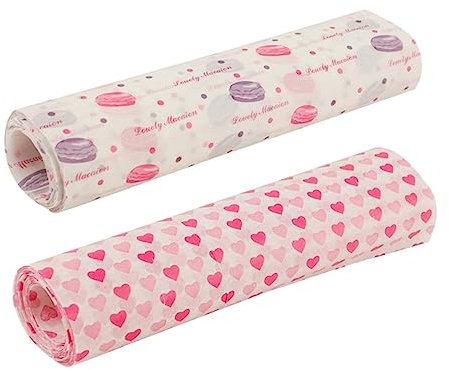 Veemoon Baking Wax Paper Oil Proof Food Wrap Paper 100pcs (50 Macaron 50 Heart Pattern) Food Grade Baking Wraps for Home Kitchen Restaurant Use