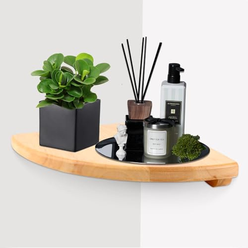 Oungy Eckregal Hängend, 18 cm Wandregal Ecke, Massivholz Eckregal Wand, Fächerförmigen Eckregale Holz, Schwebende Eck Wandregal für Schlafzimmer Wohnzimmer Küche Inklusive Befestigungsschrauben