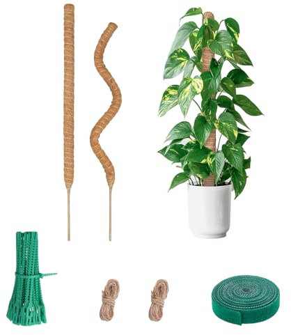 Moss Pole 7Pcs Moss Pole Support Kit - Includes 60cm Coir Poles, 2m Jute Twine, 2m Velcro Tape & Zip Ties for Monstera & Climbing Plants Indoor