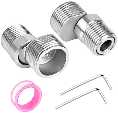 Rzspher 2 Stück Verstellbare Duscharmatur Adapter, S Anschluss Adapter aus Edelstahl, Ausgestattet mit Dichtung Rohband Inbusschlüsseln für Küchen und Badezimmer