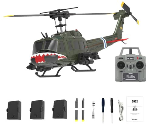 BAUBAUPLAY C032 RC Hubschrauber, UH-1 Huey Ferngesteuertes Helicopter, 2.4G 6CH Militär Hubschrauber, Outdoor Flugzeugspielzeug für Erwachsene - RTF