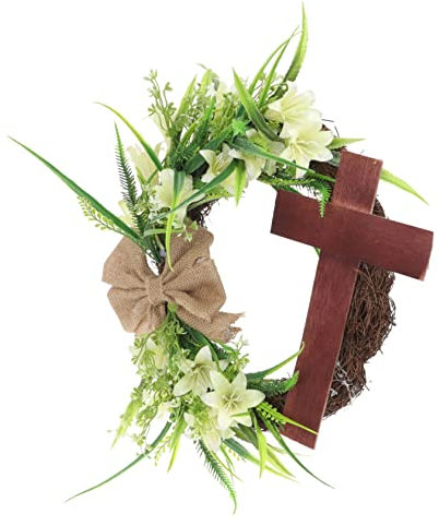 ERINGOGO Easter Wreath Mit Kreuz Künstlicher Frühlingskranz Für Haustür Dekoration Für Ostern Hochzeiten Und Feiern Realistische Blütenpracht Für Drinnen Und Draußen