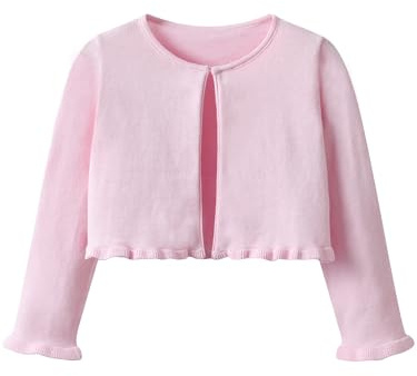 Kefiyis Chaqueta Bolero Niña Cárdigan Punto Manga Larga con Volantes Rebeca Festiva con Botones para Torera Comunion Vestido de Bautizo 110-150 Rosa 130