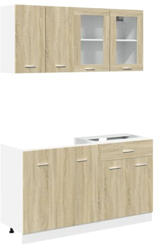 ChicAbode 4-TLG. Küchenschrank-Set Lyon Sonoma-Eiche Holzwerkstoff Einbauküche Küchenblock Hängeschrank Spülenunterschrank Schubunterschrank Hängeglasschrank