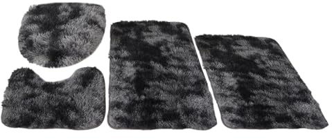 Insun Set Tappeti Bagno 4 Pezzi Pelo Lungo, Tappetini Bagno Peloso per WC Morbido Antiscivolo Assorbente tie-dye grigio antracite