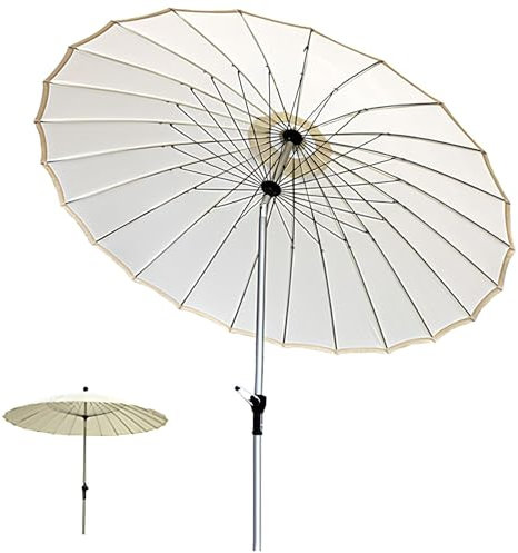 250 cm Gartenschirm, Balkonschirm mit Kurbelvorrichtung, für Höfe Terrassen Schwimmbäder Sonnenschirm Strand Runder Sonnenschutz UPF 50+(Beige)