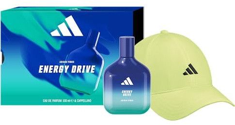 adidas, Cofanetto Regalo Vibes Energy Drive, Eau de Parfum 100 ml e Cappellino adidas Giallo con Visiera