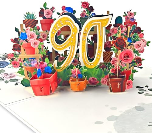 Karte zum 90. Geburtstag, 3D Pop Up Karte 90 Geburtsta | 90. 3D Geburtstag Grußkarte, Blume Pop Up Geburtstagskarte 90. Geburtstag Geschenk zum 90 Geburtsta Mutter Frau Oma Freund