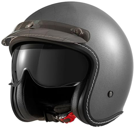 Caschi Jet E Demi-Jet Moto Stile Vintage Caschi Cromwell Con Visiera Casco Da Motociclista Mezzo Casco Per Uomini Donne Omologato ECEDOT 3/4 Casco A Scodella Per Scooter 4,M:57-58CM