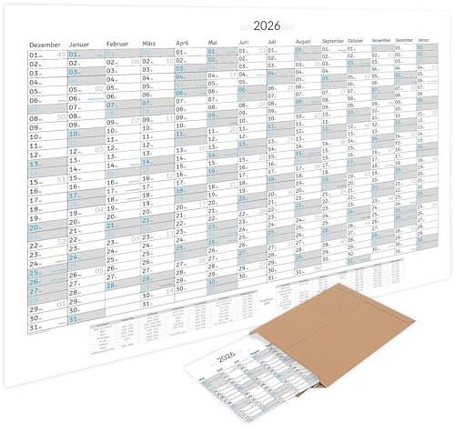 XXL Jahreskalender 2026 – Wandkalender 100x70cm – Jahresplaner mit Kalenderwochen, Feiertagen & Ferien je Bundesland – 14 Monate Dez. 2025–Jan. 2027 – Großformat Wandplaner Querformat, gefalzt