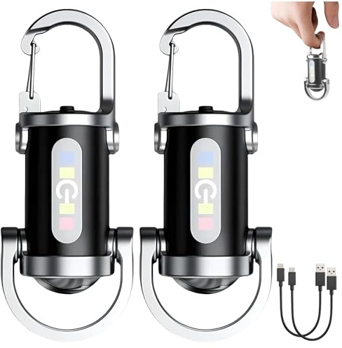 TaimeiMao 2 Stück 1200LM Superhelle Mini-Schlüsselanhänger, Superhelle Mini Led Taschenlampe, Taschenlampe LED Aufladbar, taschenlampe Wasserdicht für Haushalt Auto Outdoorarbeit Reisen Camping